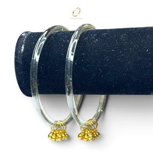 Bracelets en verre gelée vert olive transparent ethniques du Cachemire avec breloques Ghungroo dorées suspendues pour femmes, bijoux de mariage nuptial - Product Image 3