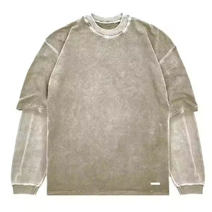 Sudadera de cuello redondo extragrande para hombre, manga raglán, color negro sólido, 100% algodón, felpa francesa, doble capa. - Product Image 2