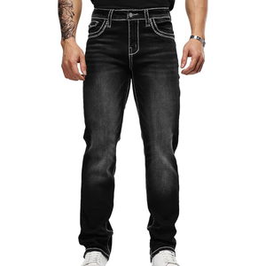 Jeans en denim extensible pour homme, design brodé, coupe classique, décontractée, style streetwear, avec poches - Product Image 1
