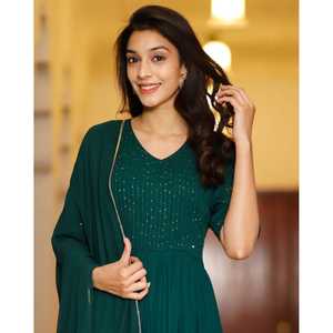 Robe en sequins vert brillant pour femme Inayaat, taille XS, tissu en mousseline, taille empire, matière en georgette - Product Image 6