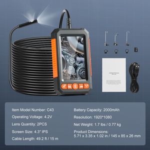 Telecamera d'Ispezione Endoscopica 49.2FT con Schermo da 4.3 Pollici, Doppia Lente 1080P, 8+1 LED, Cavo Semi-Rigido per Auto - Product Image 5