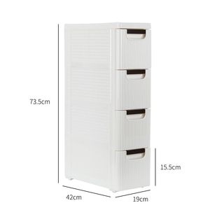Carrello Organizzatore Stretto e Sottile a 4 Ruote con Cassetti e Armadietti in Plastica per Bagno e Camera da Letto Modello RT - Product Image 6