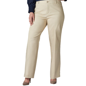 Pantalon de travail taille haute beige pour femme grande taille, coupe droite, formel et décontracté, imprimé - Product Image 2