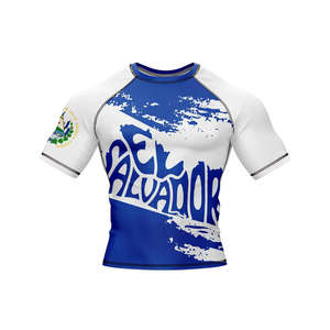 Camiseta de Compresión Deportiva para Hombre, Manga Larga, Diseño Gráfico de El Salvador, Blanca y Azul, para Entrenamiento Atlético, Ropa Deportiva de Alto Rendimiento - Product Image 4