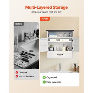 Bianco 2 porte bagno armadio a muro regolabile scaffale wc armadietto dei medicinali montato a parete cassetto organizzatore appeso per - Product Image 3