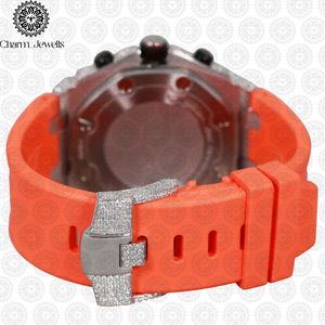 Charm Jewells Reloj de lujo de acero inoxidable con banda naranja y detalles de diamantes, cronógrafo analógico mecánico, moda unisex, caja de 43 mm 10 - Product Image 2