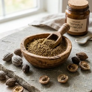 Poudre d'herbes biologiques Triphala, mélange ayurvédique fin pour les boissons bien-être, la nutrition et les compléments alimentaires - Product Image 3