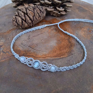 Handmade Gold Plated Macrame Rainbow Moonstone <b>Choker</b> Necklace Natural Beads Gray Cord Boho Healing Jewelry Party Wholesale Gift - Product Image 1