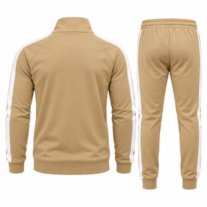 Conjunto Deportivo para Hombre, Color Beige, Chaqueta con Cierre Completo, Pantalones Jogger, Ropa Deportiva a Rayas - Product Image 2