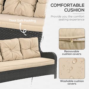 Set Divano da Esterno in Vimini Beige con 3 Posti, Braccioli Curvi e Cuscini Spessi - Product Image 4