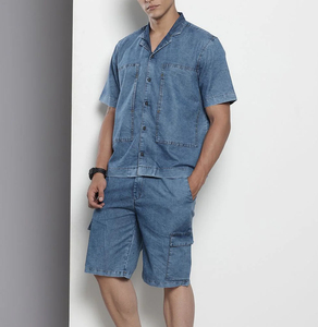 Wholesale Brown Denim <b>Jacket</b> and Shorts Set Retro Washed Street Style Ripped Cropped Jean <b>Jacket</b> Jorts Sets For <b>Men</b> - Product Image 4