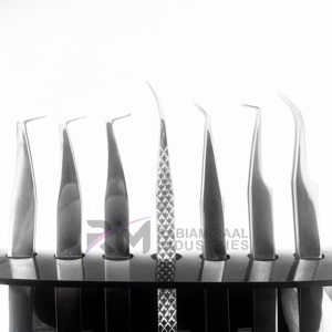 RMI Silver Shin Eyelash Tweezer Diamond And Plan Grip With Black Acrylic 5 Pcs Tweezer Hold Stand Customized Bottom Design - Product Image 5