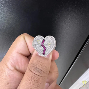 Bague de luxe en moissanite et diamant en forme de cœur brisé avec pierre de rubis, bijoux de mode - Product Image 4