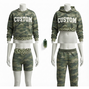 Ensemble de survêtement pour femme en 4 pièces, couleur verte personnalisée, sweat-shirt à capuche, short, pantalon large - Product Image 6