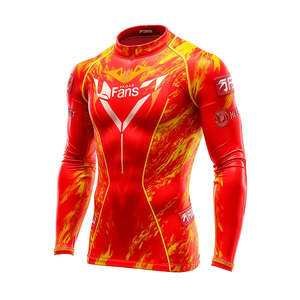 Camiseta de Compresión Deportiva para Hombre, Manga Larga, Diseño con Estampado de Llamas, Logotipo de Fans, Ropa Deportiva de Alto Rendimiento - Product Image 1