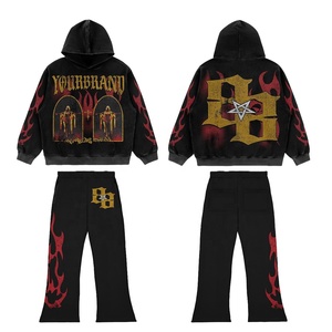 OEM Custom Winter Hooded Heavy GSM Sweat <b>Suit</b> Oversized Cotton Streetwear Screen Print Raised Graphic Private Label - Product Image 1
