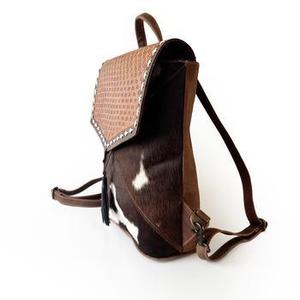 Hand Tooled Carved 100% Genuine Leather Material Women's <b>Backpack</b> With <b>Brown</b> & White Color Soft Hair Fur Adjustable <b>Backpack</b> Bag - Product Image 6