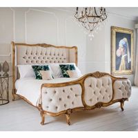 Lit plateforme King Size en bois de mahogany massif, sculpté à la main, style français traditionnel, éco-responsable, capitonné, antique, artisanal, sur mesure, Java Furni Craft