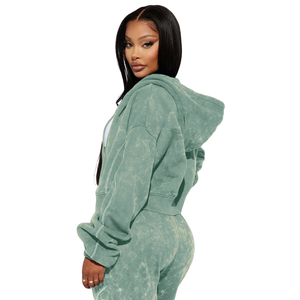 <b>Women</b>’s Oversized Cropped <b>Zip</b>-<b>Up</b> Hoodie & Jogger 2-Piece Tracksuit Set heavy gsm fabric 450 at wholesale price - Product Image 3