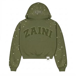 Sudadera con capucha para hombre con cremallera, 350 g/m², tejido de poliéster/algodón, antipilling, transpirable, para invierno, con bordado de chenilla personalizado, verde oliva y blanco - Product Image 1