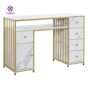 Tables de manucure professionnelles modernes MFD Mobilier de salon de manucure et ensemble de chaises Bureau à ongles Dessus en marbre - Product Image 4