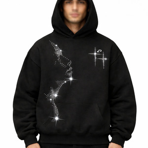Sweat à capuche surdimensionné pour homme avec motif visage en strass, épaules tombantes, en molleton épais, style streetwear, respirant, 100% coton - Product Image 1