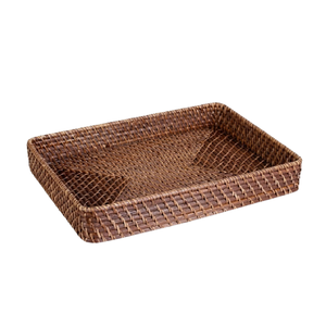 Plateau rustique en rotin tressé avec cadre en bois, planche de service pour station café, rangement de comptoir de cuisine, cadeau élégant pour la maison - Product Image 1