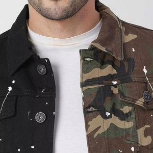 <b>Men's</b> Reversible <b>Denim</b> <b>Jacket</b> Black Camouflage Splatter Print Turn-down Collar Casual Single Breasted Button Closure Washed - Product Image 2