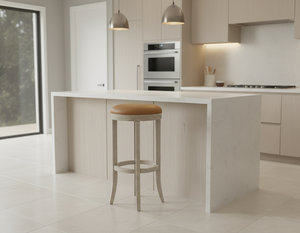 Chaise de bar contemporaine à cadre rond, tabouret de bar en bois rond robuste, base ronde moderne, tabouret de comptoir en bois d'hévéa, styles classiques - Product Image 3