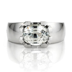 Anillo de compromiso, boda y fiesta de lujo con diamante de laboratorio de corte ovalado y media engaste, anillo nupcial minimalista de oro blanco de 10K/14K/18K para mujer - Product Image 1