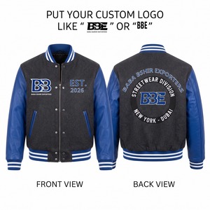 Chaqueta Varsity para Hombre BABA BSHIR EXPORTERS, con Mangas de Cuero PU, Logotipo Bordado con la Letra B y el Número 23, Impermeable, Estilo Preppy, con Cierre - Product Image 1