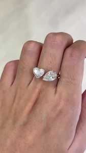 Anillos de Compromiso Toi Et Moi, Diamante Cultivado en Laboratorio con Corte de Pera y Corazón de 4 Quilates IGI, Dos Piedras, Banda Abierta, Engaste de Cesta, Oro Sólido de 10K, 14K, 18K - Product Image 6