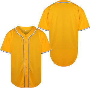 Unisex Yellow Baseball Jersey Short Sleeve Button <b>Down</b> Breathable Polyester Sport Top Adult Regular Fit - Product Image 2