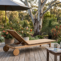 Chaise longue de jardin en teck massif, réglable, avec roulettes, pour l'Australie