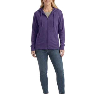 Sweat-shirt à capuche zippé pour femme, violet, manches longues, en mélange de coton tricoté, respirant, couleur unie, coupe classique, automne, sans doublure - Product Image 1