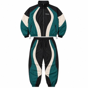 Conjunto Deportivo Color Block, Chaqueta y Pantalones de Poliéster Transpirable de Corte Holgado con Cierre de Cordón, Ropa de Otoño - Product Image 1
