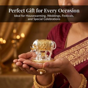 Kamdhenu Cow Idol 2.5 Inch Silver Plated with Gold Inlay-Auspicious Vastu Home Decor for Pooja Room <b>Mandir</b> & Diwali - Product Image 3