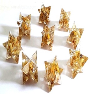 Étoile de Merkaba en Orgonite Faite à la Main avec Cristal d'Aventurine Jaune Naturel, Thème Étoile de David, Gujarat, pour Décoration d'Intérieur et Fournitures Artisanales - Product Image 1