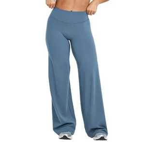 High Waist Full Length <b>Flared</b> <b>Leggings</b> Solid Color Stretch Knitted Women's Pants All Seasons Style - Product Image 4
