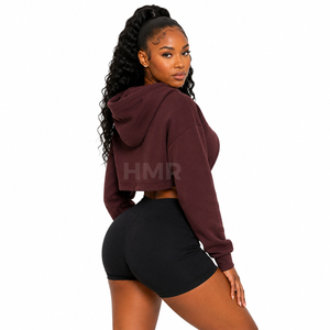 HMR Sorority Sisterhood Sweat à capuche court bordeaux à manches longues avec découpe, couleur unie, pour l'automne - Product Image 4