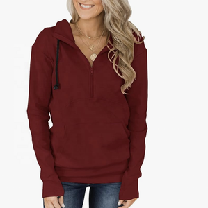 Jersey informal de punto liso de manga larga con capucha y cremallera para mujer, sudaderas de invierno con bolsillo para la temporada de otoño, antibolitas - Product Image 2