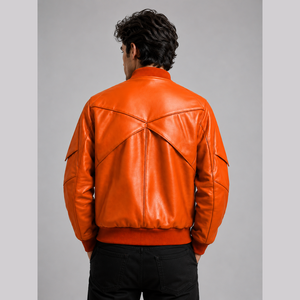 Veste décontractée pour homme en cuir véritable, coupe ajustée, logo sur le devant, couleur unie, avec poches, pour l'automne - Product Image 2