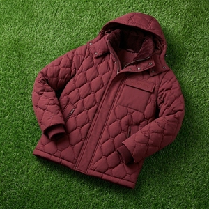 MAATTIERA Quilted Hooded <b>Jacket</b> Red Polyester <b>Fleece</b> Lining Windproof Winter Casual <b>Thick</b> Regular Fit Zipper Closure - Product Image 6