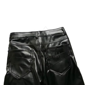 Men's <b>Black</b> PU Coated Biker <b>Pants</b> Slim Fit Motorcycle Trousers Multi Zipper Streetwear Fashion Riding <b>Pants</b> - Product Image 4