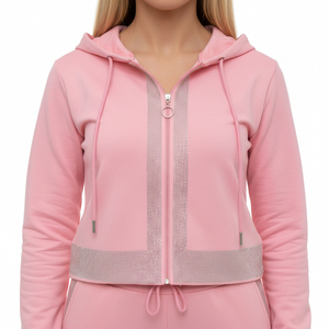 ชุดวอร์มแขนยาวติดซิปประดับเพชร ผ้าฝ้ายเนื้อนุ่มยืดหยุ่น ชุดออกกำลังกายประดับเพชรแบบสั่งทำ - Product Image 2