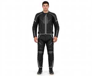 Combinaison de moto en cuir noir et orange unisexe, veste et pantalon coupe-vent, ensemble de protection pour la conduite - Product Image 4