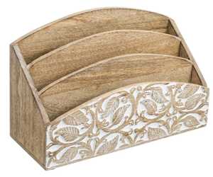 Porta Revistas de Madera de Mango Tallado a Mano, Organizador de Cartas, Expositor de Estilo Americano para Mesa de Oficina en Casa - Product Image 4