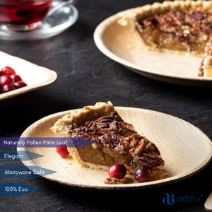 Assiettes en feuilles d'arec naturelles, fabriquées à la main, compostables, style bois, pour événements d'entreprise et marques durables - Product Image 2