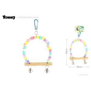Juguete Acrílico para Pájaros Yommy de 18 cm, Percha con Cuentas y Campanas para Accesorios de Jaula - Product Image 1