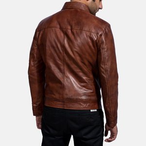 Veste en cuir véritable marron pour homme Relevo Mountain, col rabattu, fermeture éclair, style décontracté, coupe classique, automne - Product Image 2